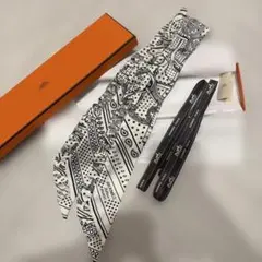 【未使用】希少HERMES ツイリーエプロン・ドールバンダナ白黒モノトーン