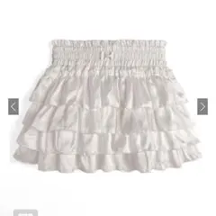 インパン裏地付きフリルティアードサテンミニスカート [at2546] ホワイト