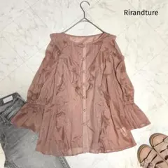 美品 Rirandture ７分袖エアリーフリルブラウス ピンク シアーシャツのサムネイル