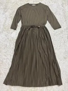 アフターヌーンティーオリーブ 長袖 プリーツ ロングワンピース