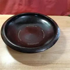 【古道具】黒釉 特大鉢 直径38cm 飾り皿 水盤 和食器 骨董 アンティークのサムネイル