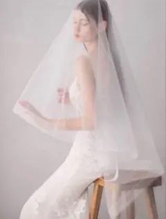 ホワイト ロングウェディングベール チュール