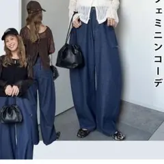 【新品タグつき】しまむら　saori サイドカット　 バレルデニムパンツ　Lのサムネイル