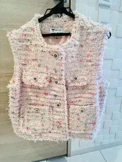 M.L.L.M. フリンジ素材 ピンクベスト 約58cm