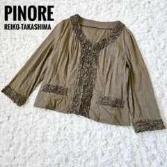 【PINORE】ピノーレ 高島礼子 フリルジャケット リネンレーヨン カーキ系
