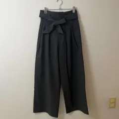 ZARA 리본 벨트 와이드 팬츠 그레이 하이 웨스트