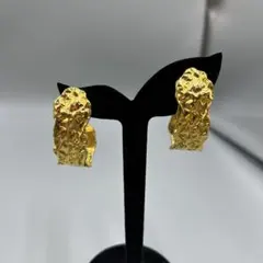 254ヴィンテージ　ゴールド テクスチャー フープイヤリング