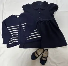 ネイビー フォーマルワンピース& カーディガン シューズ3セット　まとめ売り