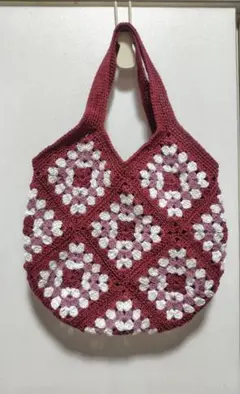 綿レース　グラニーバッグ 　かぎ針　モチーフ編み　オールシーズン　ハンドメイド