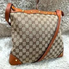 【美品】グッチ ショルダーバッグ ブラウン キャンバス GG柄 ユニセックス