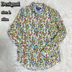 美品✨Desigual 総柄 花柄 ドレスシャツ L マルチカラー デシグアルのサムネイル