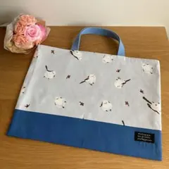 レッスンバッグ　シマエナガ　青　水色　通園バッグ　お道具袋　絵本袋　女の子　鳥