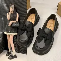 期间限定 リボン付きブラックローファー サイズ：24.5cm 新年祭限定価格