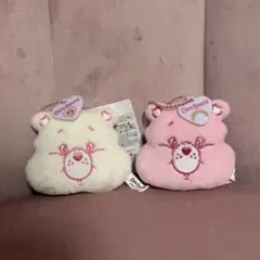 ケアベア　マスコットキーホルダー　白　ピンク　ダイソー　フェイス