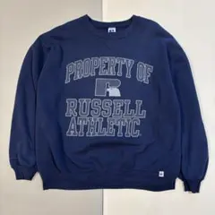 90s USA製　ラッセル　スウェット　前v ネイビー　無地　XXL 刺繍タグ