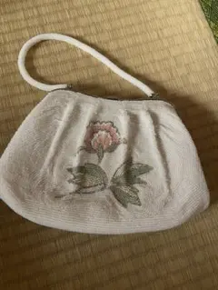 がま口 ビーズバッグ 花模様 ホワイト 白 昭和レトロ和装