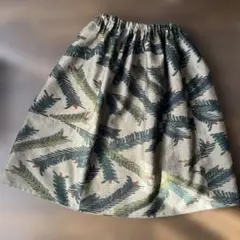 着物リメイク グリーン系植物柄 フレアスカート