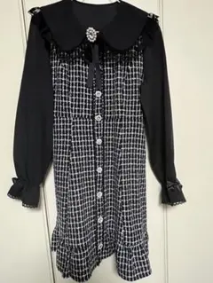 夢展望 DearMyLove 大きめ丸襟ビジューリボンツイードワンピ ブラック