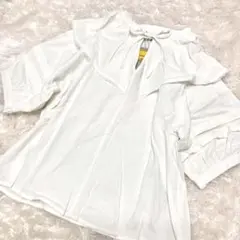 【新品未使用 タグ付き】綿 ブラウス シューラルー ホワイト 白 半袖 五分袖