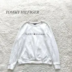 E3【トミーヒルフィガー】トレーナー　ロゴ刺繍　白　S シンプル　カジュアル