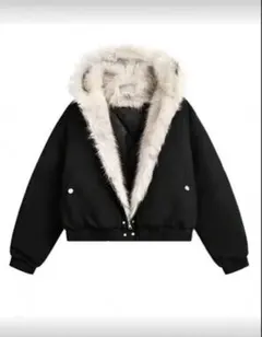 y2kファー付き黒フードジャケット