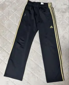 adidas ストライプジャージパンツ S 黒/金