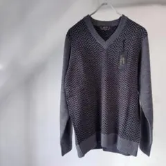 新品 アルファー ウール・カシミヤ混 ヘリンボーン柄 長袖ニット ダークグレーのサムネイル