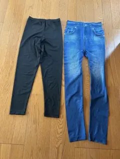 ブラックレギンスとデニム風レギンスセット M