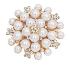 ②ブローチ　パール・クリスタル フラワーブローチ 5cm　卒園式　卒業式　謝恩会