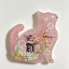 再販不可。仲良しねこ♡レジンヘアゴムブローチ