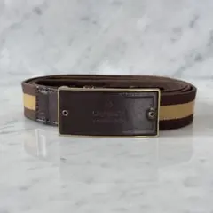 GUCCI グッチ ベルト ブラウン ベージュ レザーロゴ シェリーライン 茶系