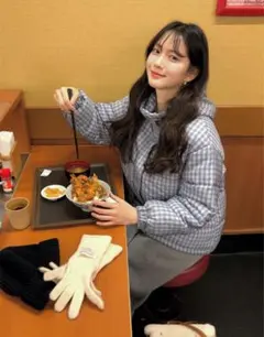 nuguチェック柄フード付きダウンジャケット