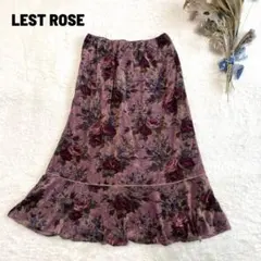 レストローズ ベロアバラ柄スカート 裾フレア ウエストゴム エレガント 日本製
