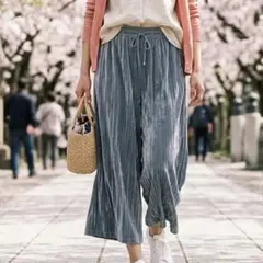 SENSE OF PLACE ベロアプリーツワイドパンツ F ブルーグレー色