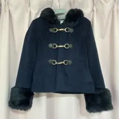 CECIL McBEE ファー付きダッフルコート ネイビー