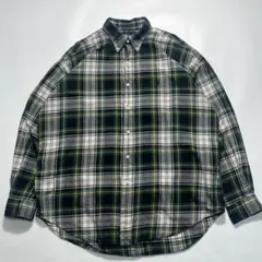 90s ラルフローレン ネルシャツ L 緑紺チェック ワンポイント 8194
