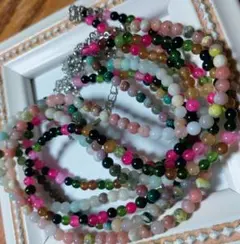 天然石MIX ネックレス 4mm 5連インド瑪瑙、アマドナイト 他 まとめ売り