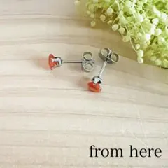 《天然石》ファセットカット〔スクエア〕ピアス 【カーネリアン 4mm/シルバー】