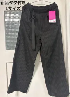 【新品タグ付】しまむら 2PINK ストライプワイドパンツ L ウエストゴム