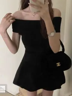 オフショルダー 黒 ミニワンピース 半袖 ギャル