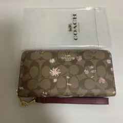 COACHコーチシグネチャー ジャカード、スムース レザー刺繡フラワー長