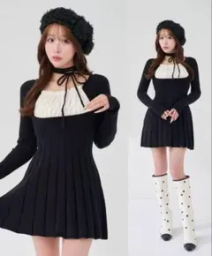 【新品未使用】Darich ネックリボンデザインフレアニットミニワンピース