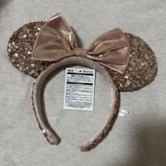 ディズニーリゾート スパンコール カチューシャ ミニー リボン ピンクゴールド