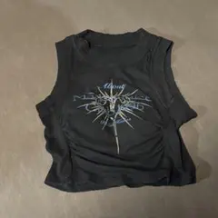 グラフィックプリント 黒タンクトップ パッド付