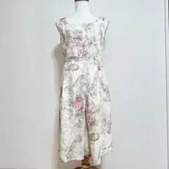 SCAPA 総柄 ワンピース 花柄 上品 フレア アイボリー 麻100%のサムネイル