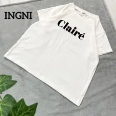 イング ロゴプリント半袖Tシャツ カジュアル シンプル 夏 綿混 薄手ホワイトM