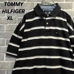 【トミーヒルフィガー】半袖ポロシャツ ブラックボーダー US古着②