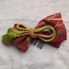 和風リボン型髪飾り 赤緑