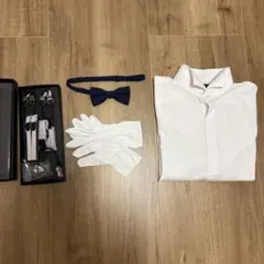 ウイングカラーシャツ、サスペンダーアームバンド 蝶ネクタイ 手袋 セット