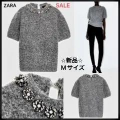 完売品！【ZARA・新品タグ付き】ビーズ半袖セーター／Mサイズ